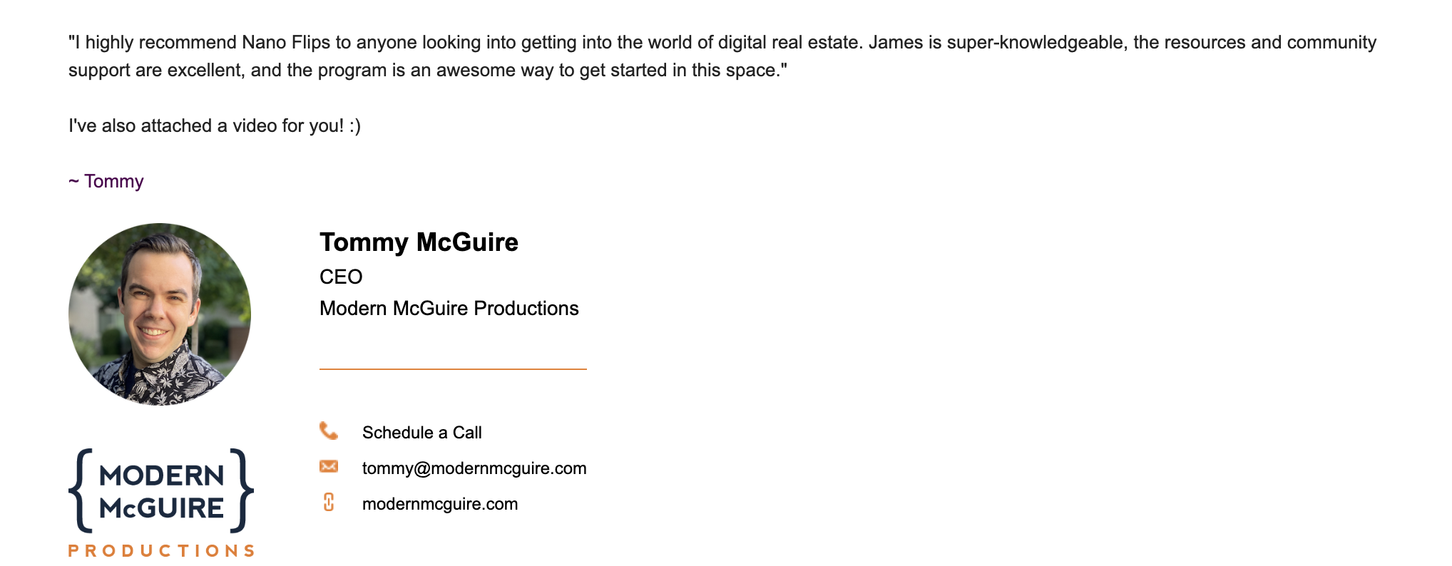 Tommy McGuire testimonial - CEO recommendation